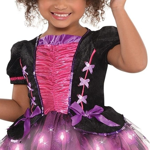 Girls Light-Up Sparkle Witch Costume Medium (8-10) Dress Hat & Wand Purple Pink - Picture 6 of 12
